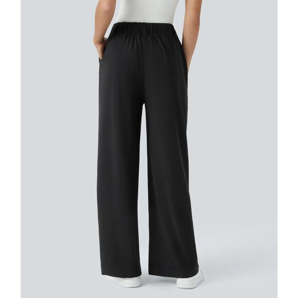NWT Halara Flex Waffle Work Pants Elastic High Waisted Wide Leg Black Size M - Picture 2 of 7